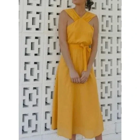 & Other Stories | Dresses | Other Stories Yellow Cross Front Midi Dress |  Poshmark